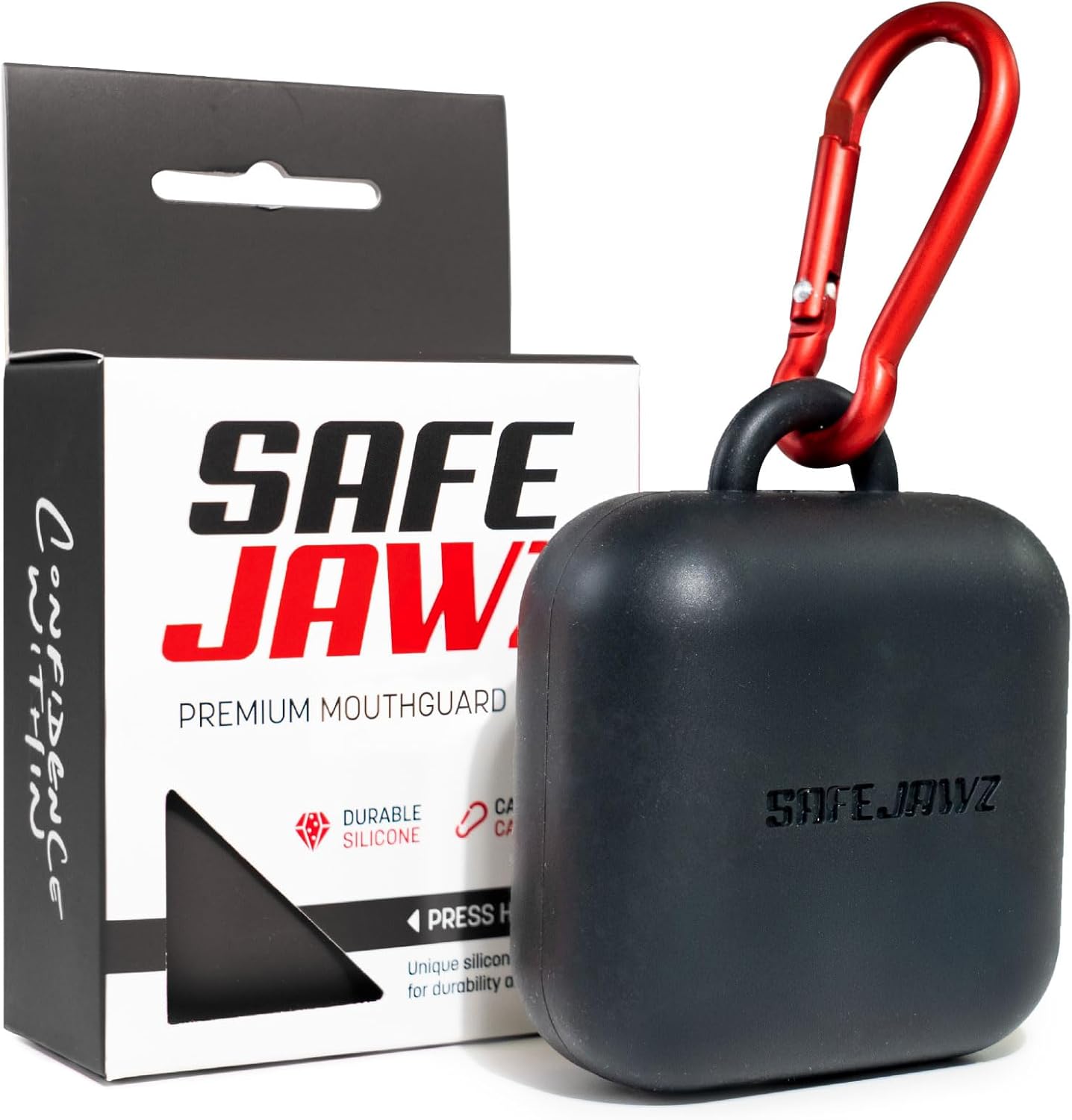 SAFEJAWZ Premium Mouthguard Case - Durable Silicone Design with Carabiner Clip for Protection | Black
