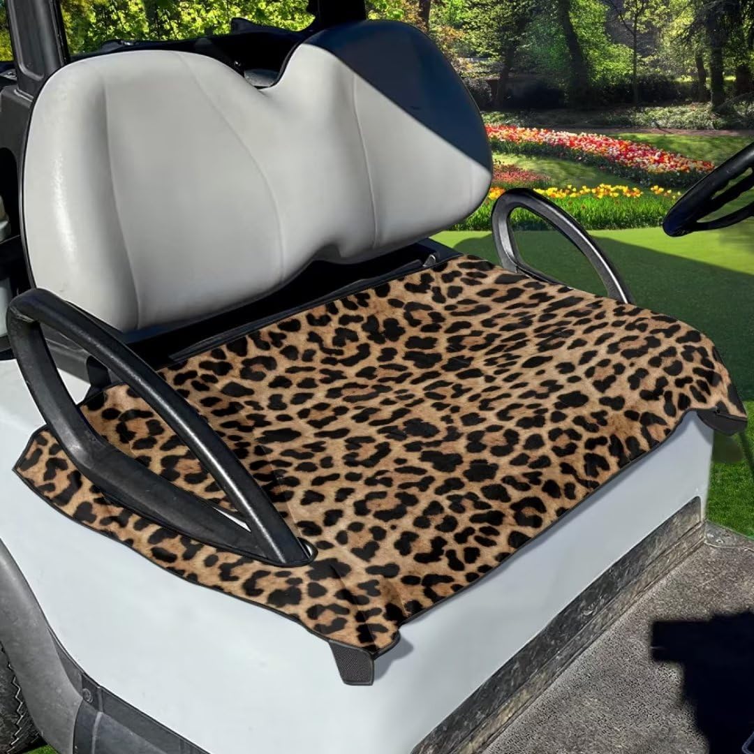 Yuuxorilu Leopard Golf Cart Seat Covers Anti-Hot Golf Cart Seat Towel Blanket Summer Golf Cart Seat Towel Travel Sports Cheetah Golf Cart Seat Cover for 2-Person Seats Club Car Golf Cart Accessories