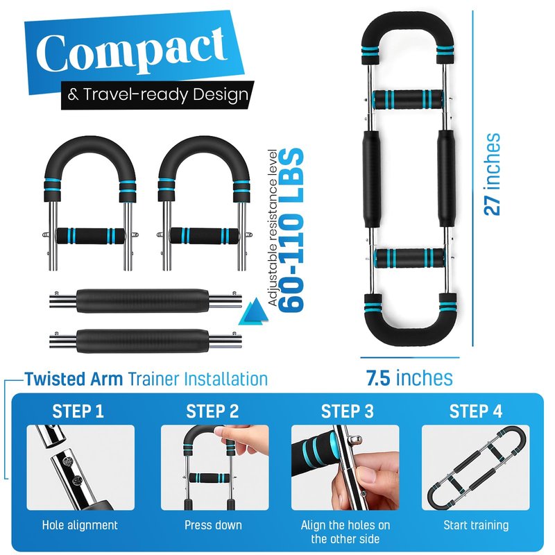 ZENTRAX Twister Arm Trainer, 60-110 lbs Adjustable Chest Workout Equipment,Twister Arm Chest Exerciser with 4 Spring & Training Poster for Men & Women with Anti-Slip Handles & Carry Bag
