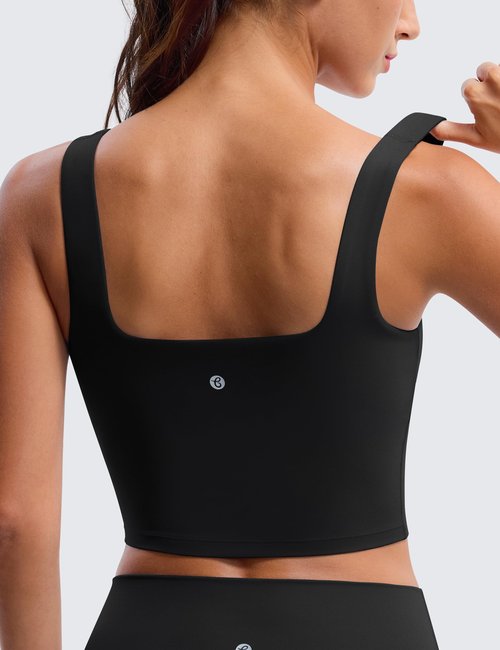 BAYDI Clouduxi Square Neck Sports Bras for Women - Padded Workout Tops with Built-in Bra U Back Gym Yoga Crop Tank Top Black