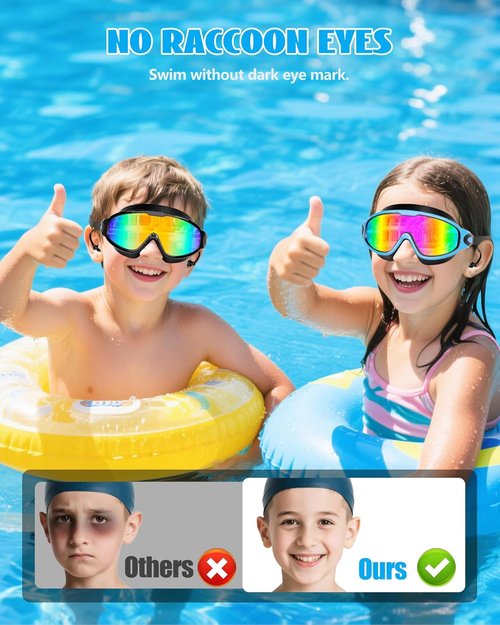 Aegend Kids Swim Goggles - Anti-Fog, UV Protection, No Leak Design | 2 Pack with Ear Plugs for Ages 3-14