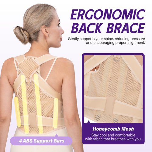 LuxuMach Back Brace Posture Corrector for Women & Men, Adjustable Full Back Support, Shoulder Straightener for Upper & Lower Back Pain Relief-Scoliosis, Hunchback, Waist Trainer (Medium, Beige)