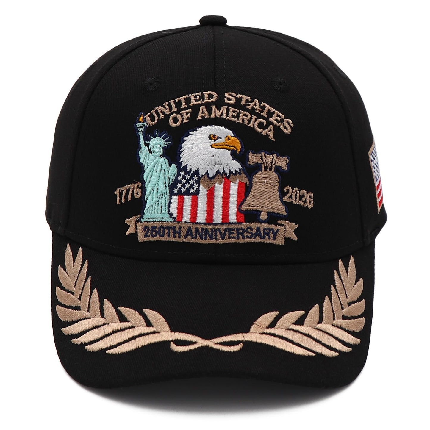 APUTI 250 Anniversary USA Hat, USA 250th Anniversary Merchandise Adjustable Embroidered Patriotic Baseball Cap Men Women Black