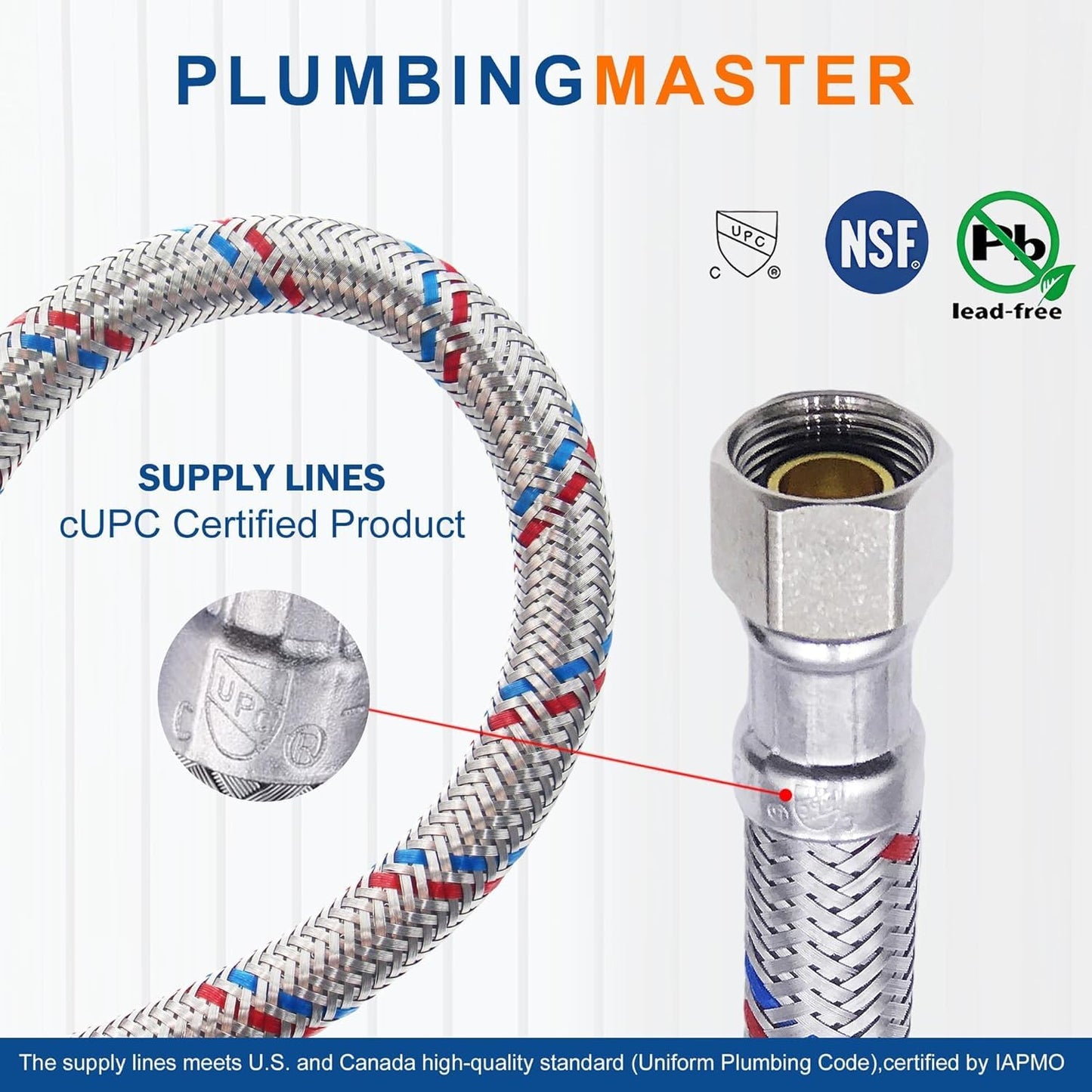 PLUMBINGMASTER 12" Faucet Hose Connector, 3/8" Comp x 1/2" FIP Braided Stainless Steel Faucet Water Supply Lines for Bathroom Kitchen Sink Faucet 2Pcs