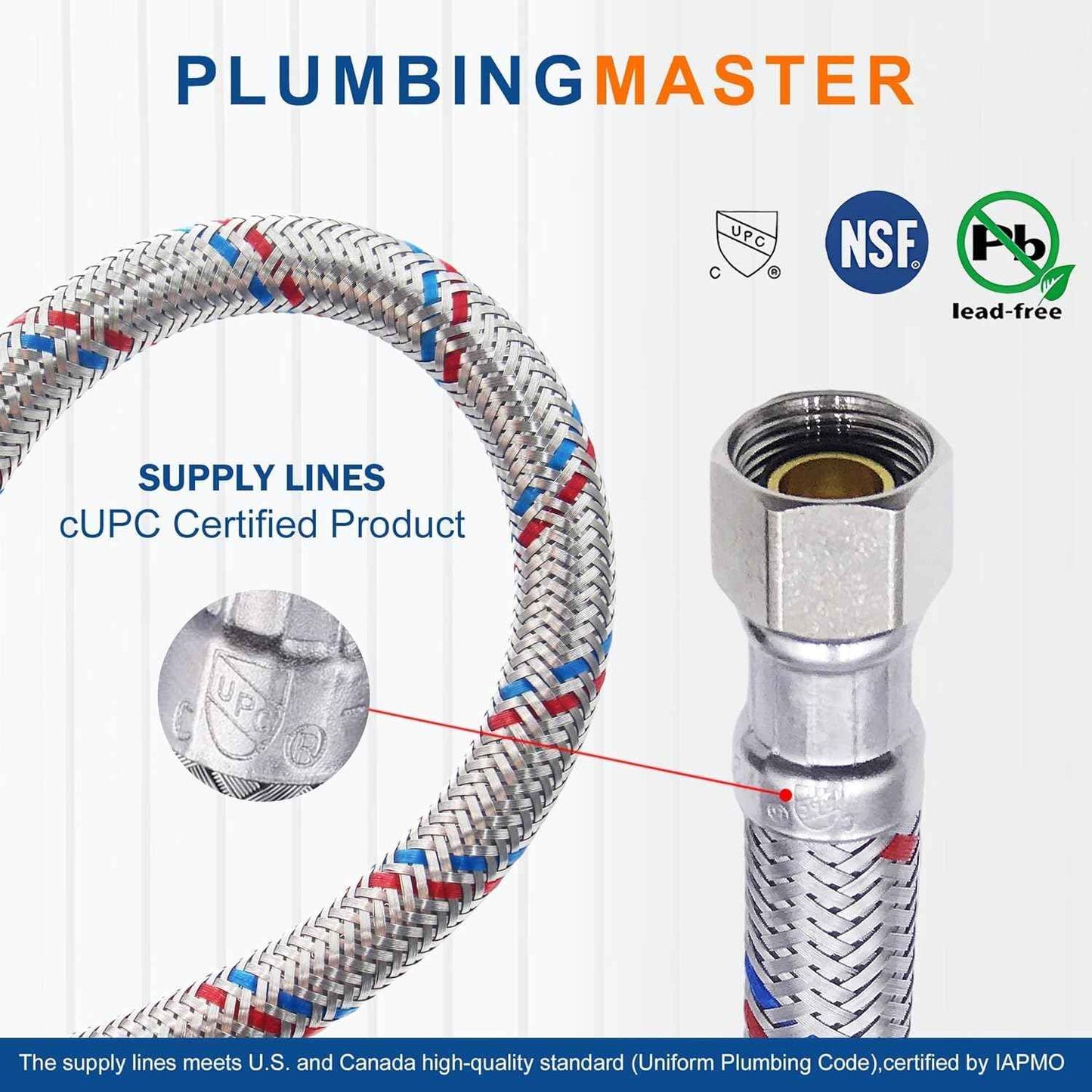 PLUMBINGMSTER 72" Faucet Hose Connector, 3/8" Comp x 1/2" FIP Braided Stainless Steel Faucet Water Supply Lines for Bathroom Kitchen Sink Faucet 2Pcs