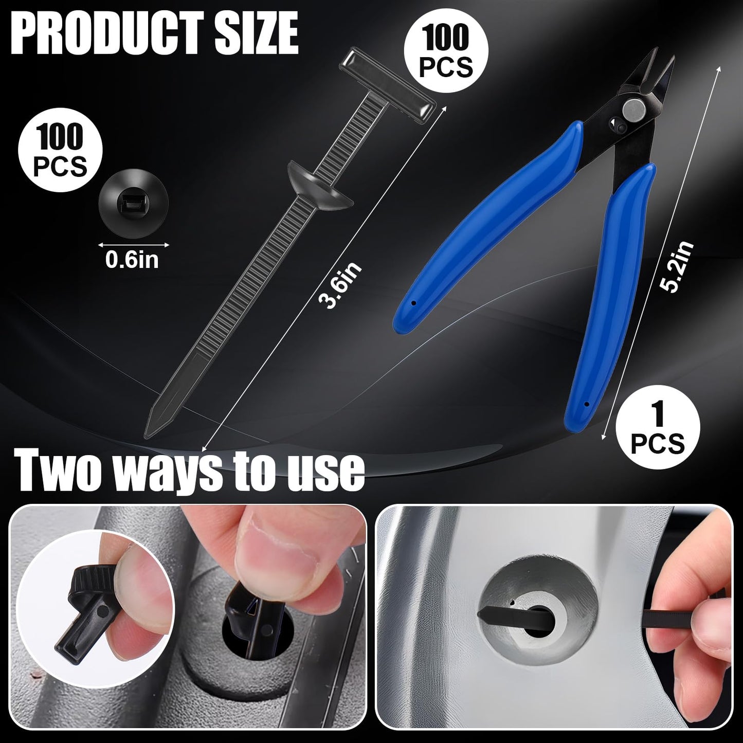 XANGNIER 100 Pcs Nylon Universal Cable Tie Buckle with Wire Cutter,Multipurpose Self Locking Zip Tie Clips Automotive,Snap Fit Nylon Fastening Clip for Car Repairs Auto Bumper Fender Liner Fasteners