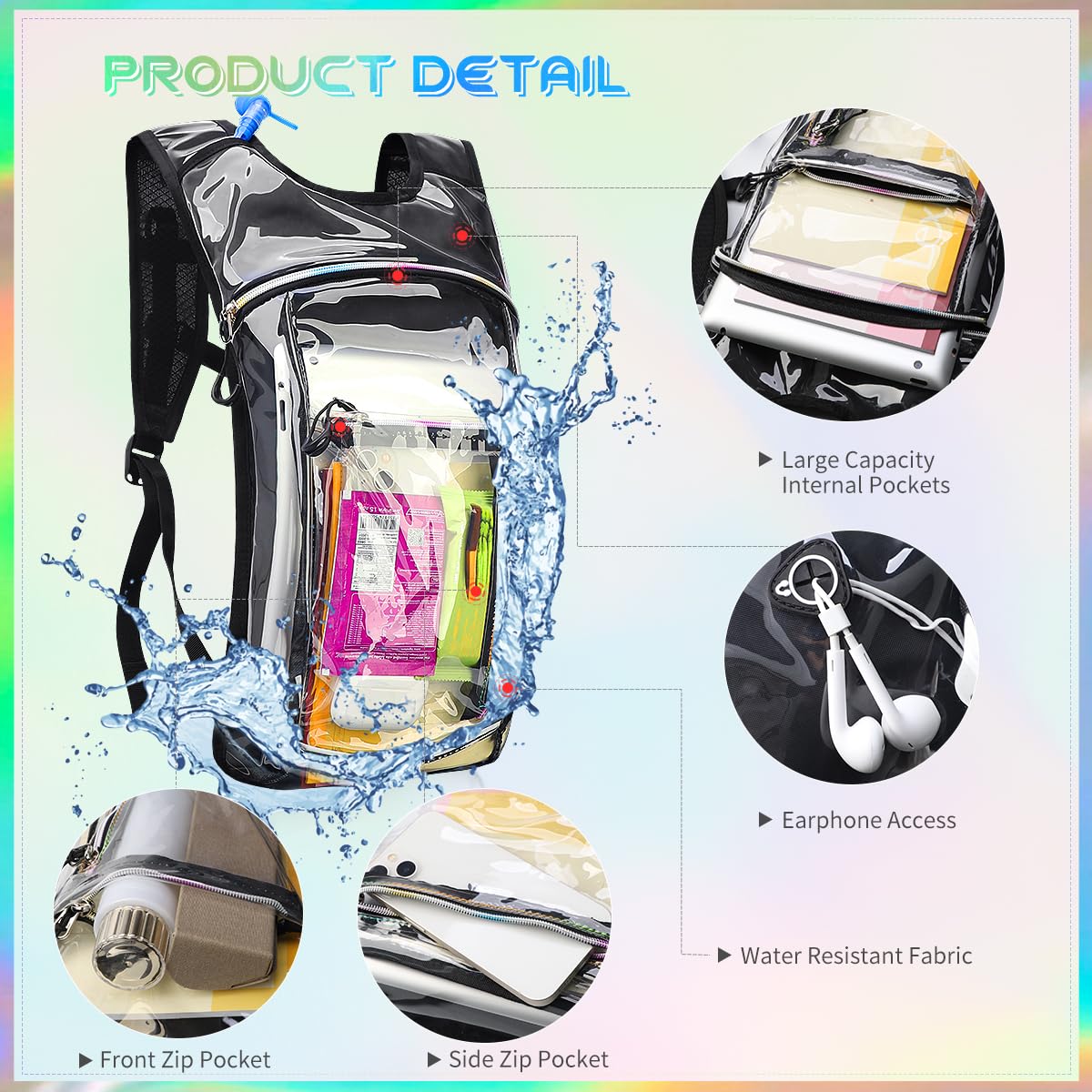Cofurni Hydration Backpack with 2L Water Bladder, Raves Water Backpack, Lightweight Insulation Hydration Pack for Men and Women, Suitable for Music Festivals, Raves, Hiking, Activities