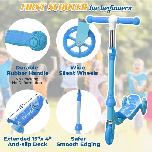 Kids Scooter with LED Light-Up Wheels, Adjustable Handlebar Scooter, Kids Toys Gift for Boys & Girls (Height 37-50") | Outdoor Play for Ages 3,4,5,6 | Extended Footrest | Next Level, Blue
