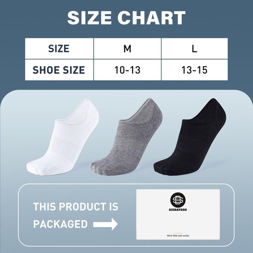 SIXDAYSOX White Mens Socks Size 10-13 Anti Slip Low Cut Ankle Socks Men Size 13-15