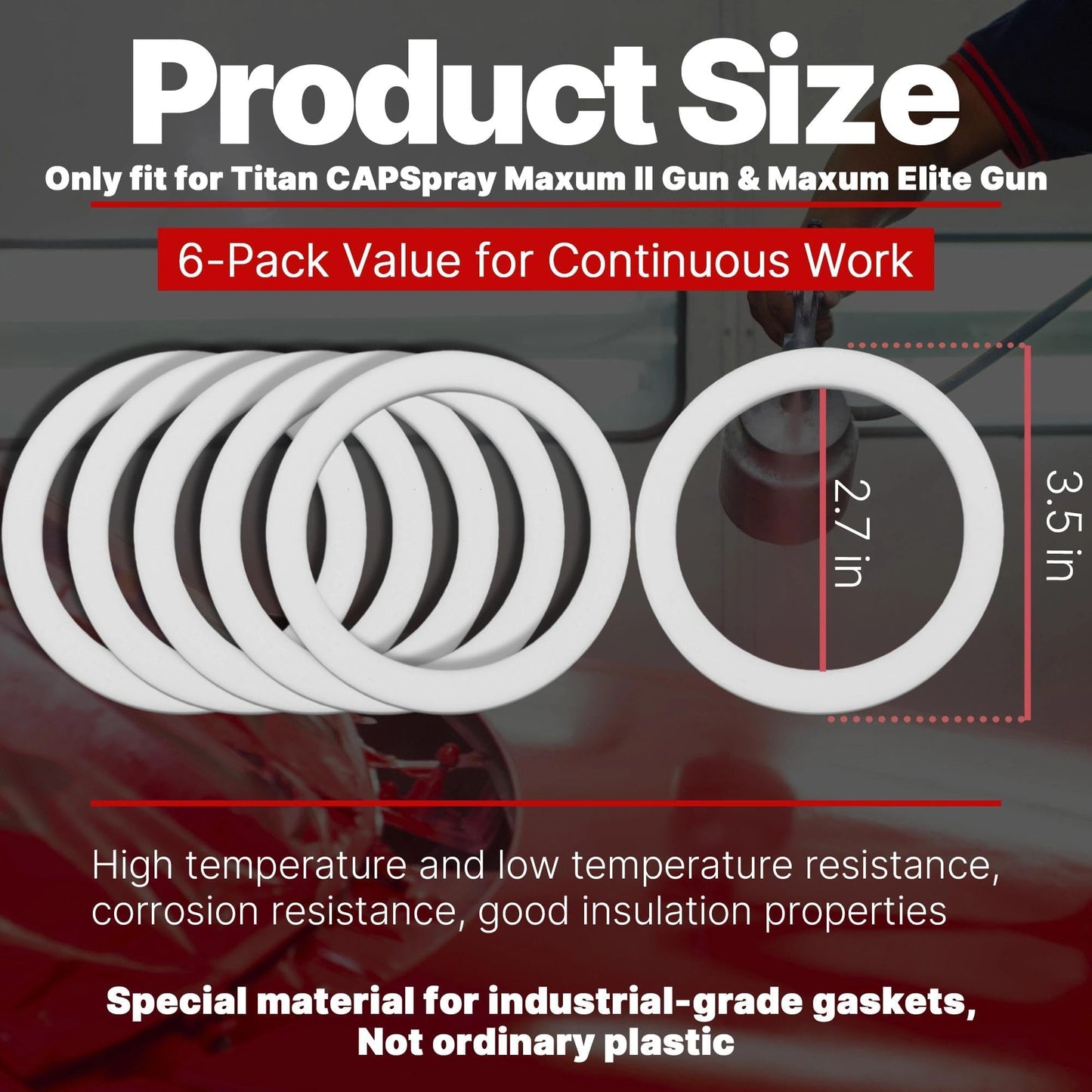 Yudylg 6-Pack Spray Paint Cup Gaskets - Precision Seals for Titan CAPSpray Maxum II Gun & Maxum Elite Gun | Replaces 0297052 & 297052 | Leak-Proof Paint Sprayer Parts