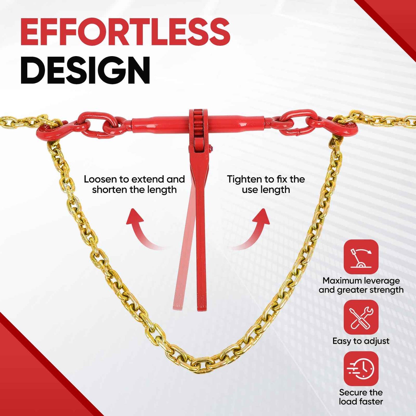 Dollate 2Pack 3/8" to 5/16" Ratchet Chain Load Binder with 5/16"x10FT G80 Heavy Duty Chain, Chain Binder with 5400 Lbs WLL and Chain with 4900 Lbs WLL, Chain Binder and Transport Chain for Tie Down