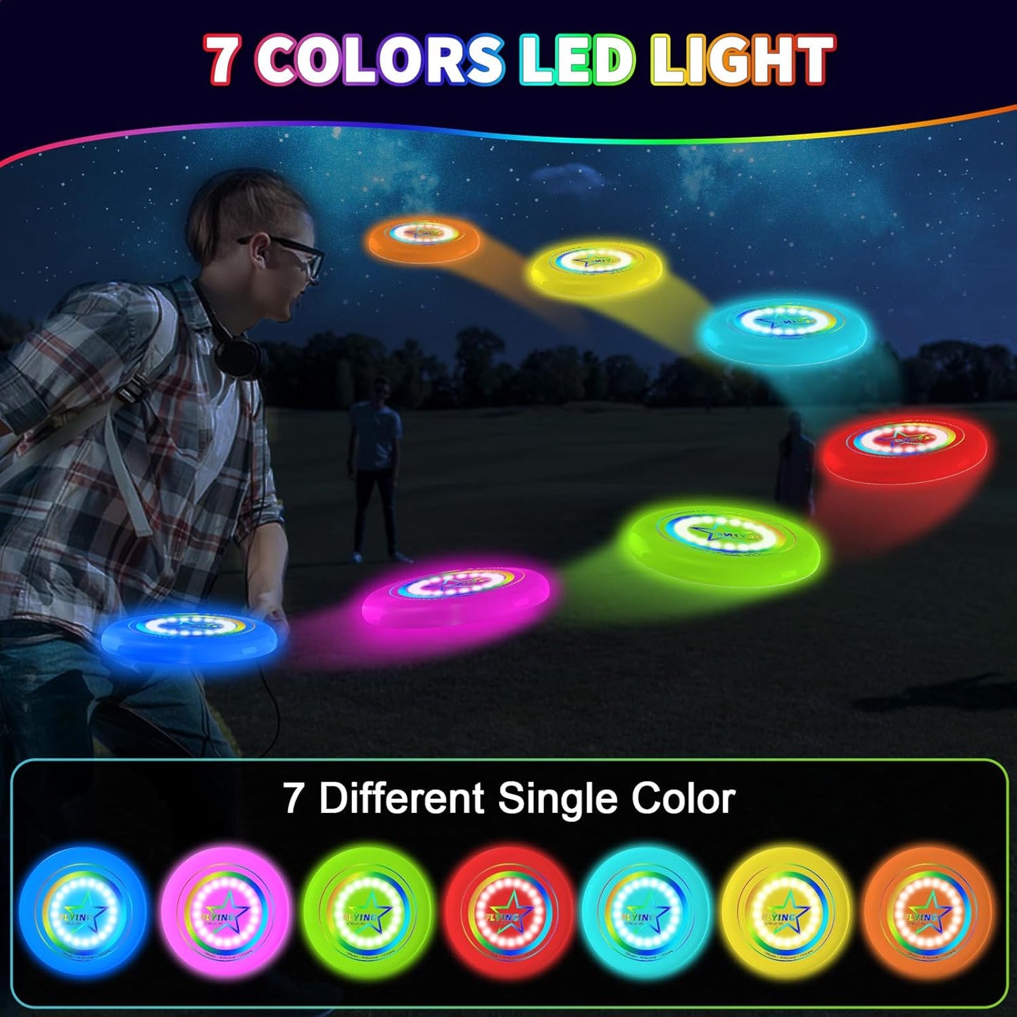 Skiennix LED Light Up Flying Disc | 7 Color Modes | Rechargeable & Lightweight | Perfect for Outdoor Fun