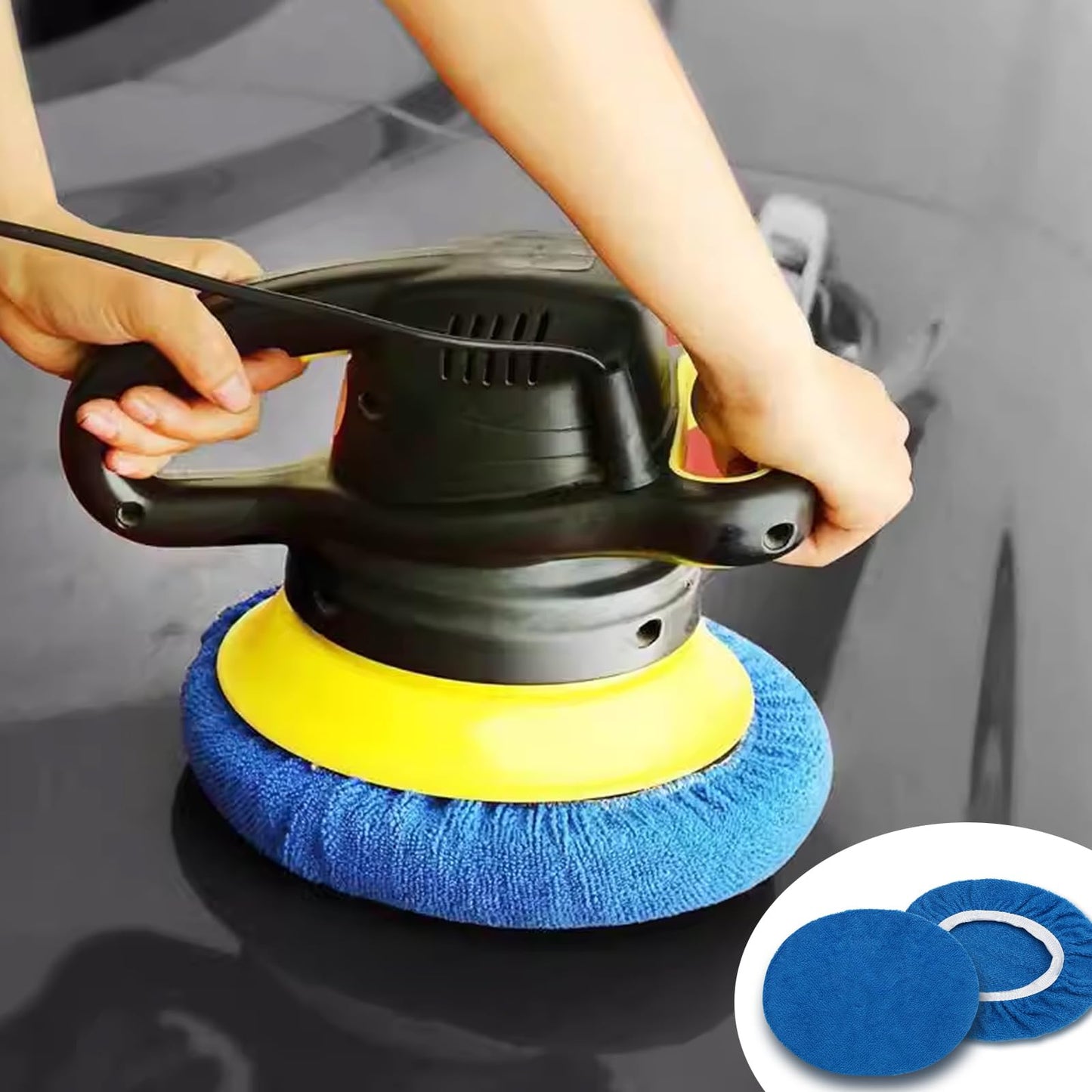 Qjaiune 6 PCS Car Buffing Pads for 9-10 Inch Orbital Polisher, Microfiber Polishing Pad Buffer Polisher Bonnets, 9-10 Inch Polishing Pads Cover Waxing Pads for Car Detailing (Blue)