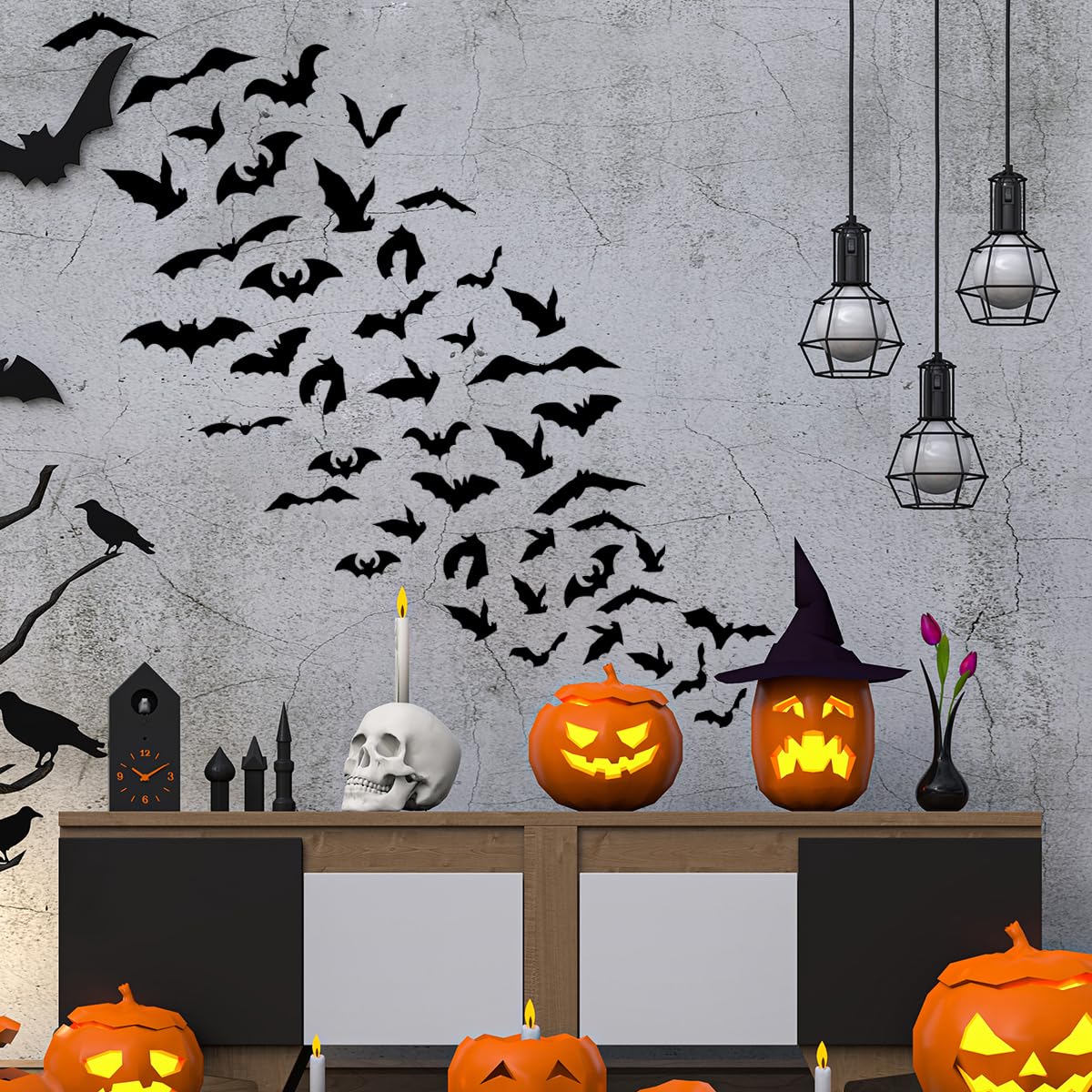 Bats Wall Decals, Halloween Gothic Home Decoration, Large Bats Wall Sticker Room Decor, Wall Decor Mural for Nursery Bedroom Living Room Kitchen Home Decoration.