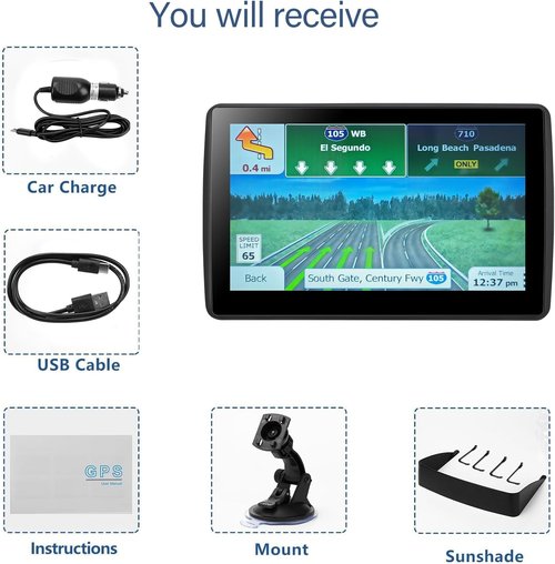 GPS Navigator 7'' by [Brand Name] | Touchscreen Navigation System with Free Lifetime Updates - North America Maps, Speed & Red Light Warnings, Turn-by-Turn Voice Guidance (Blue)