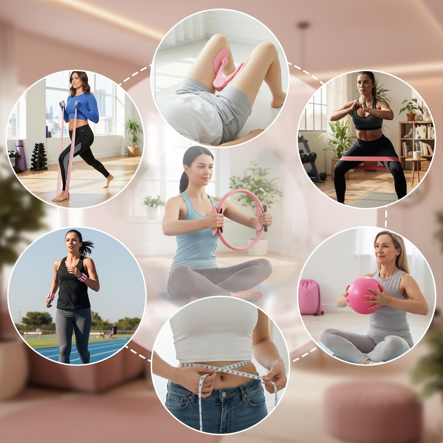 All-in-One Home Workout Kit for Women–Pilates Kit with Ankle Weights, Magic Circle 12 inch, Resistance Bands, Mini Pilates Ball, Carry Bag – Beginner Pilates Gift Set for Mother's Day, Birthday