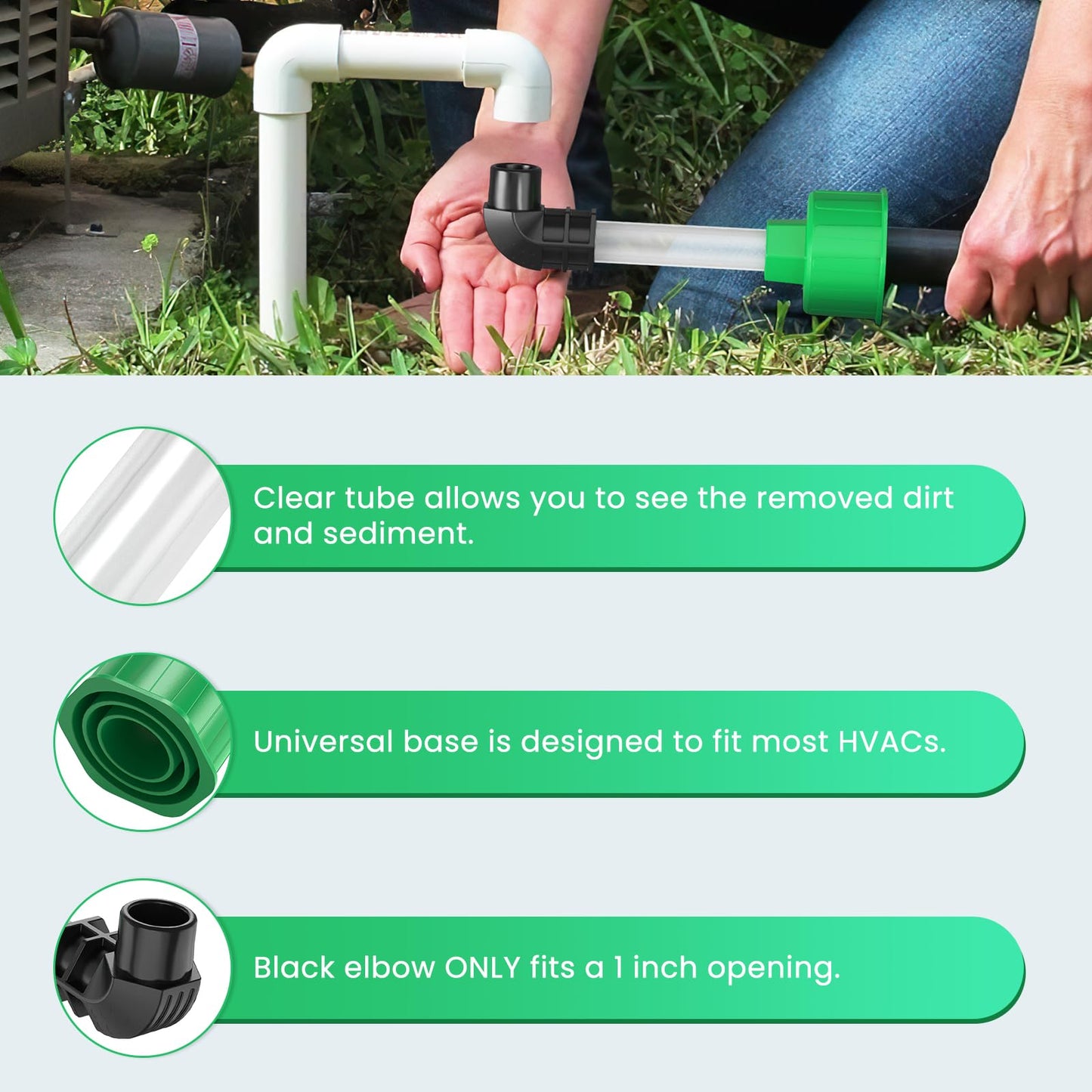 Homeslea AC Drain Line Unclogger, HVAC to PVC Pipe AC Drain Line Cleaner Tool, A/C Condensate Drain Line Cleaner Adapter, Air Conditioner Wet Vac Attachment to Evacuate and Unclog AC Drain Lines-Green