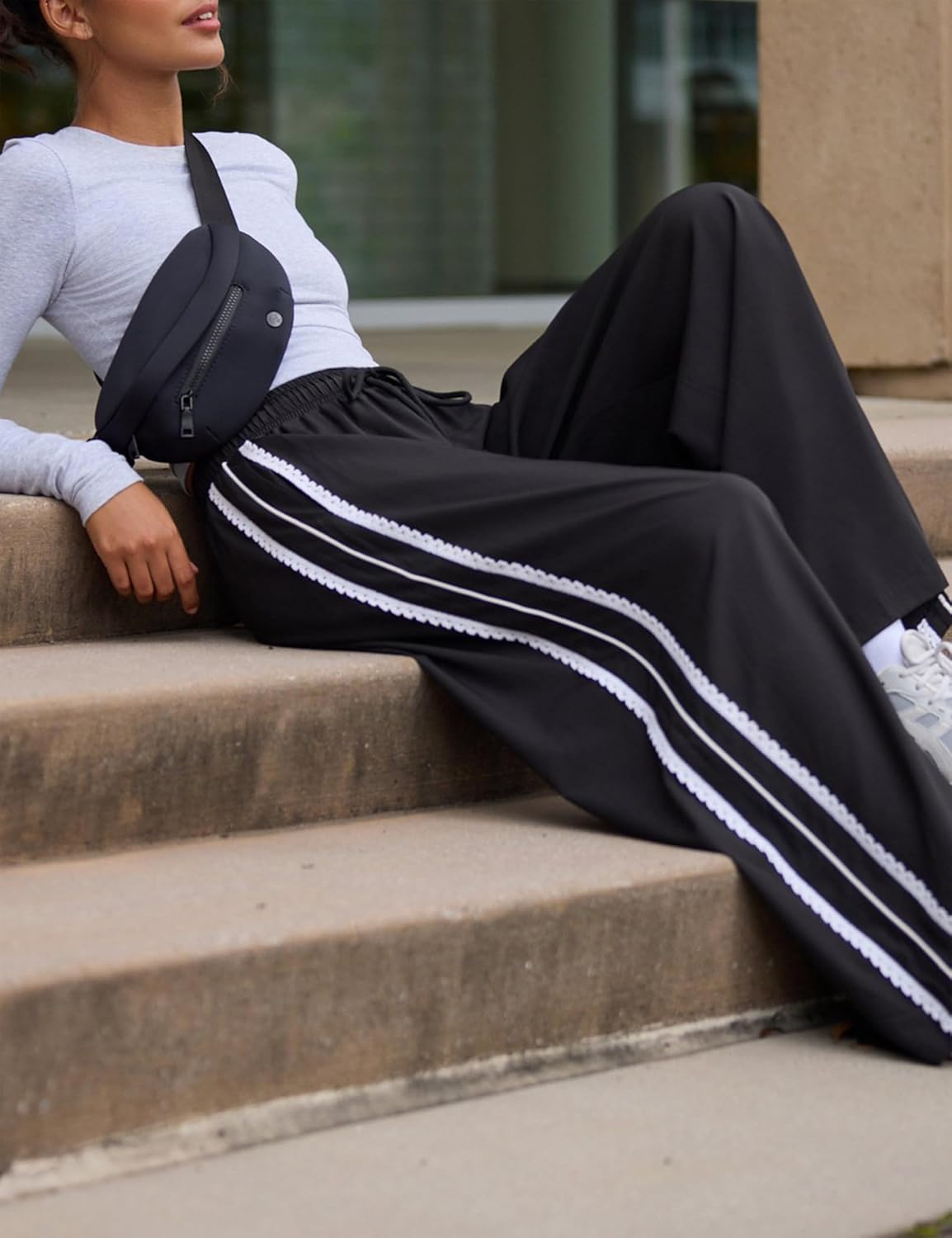 Yeokou Women's Wide Leg Sweatpants - Casual Crochet Drawstring Pants with Pockets | Comfortable Fit
