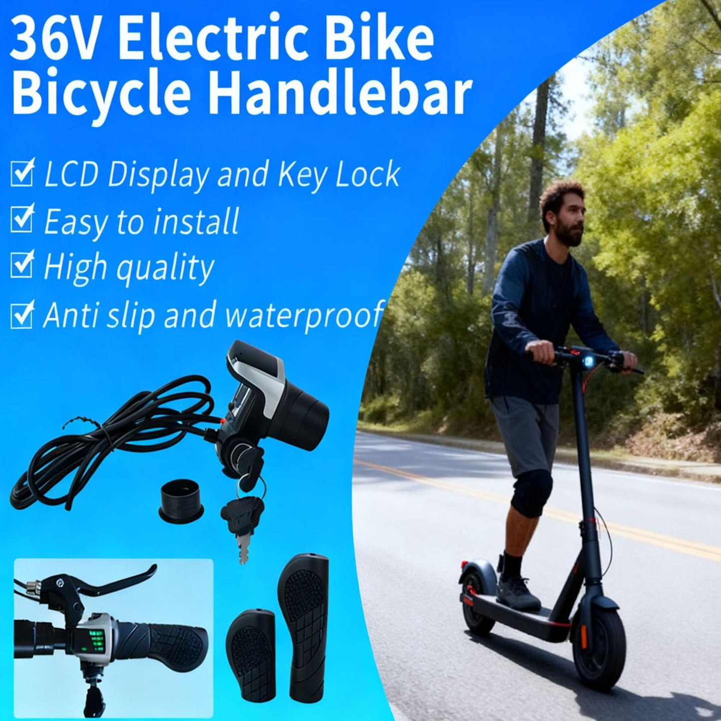 TMYSOOR 36V Universal Twist Grip Throttle with LCD Power Indicator & Key Lock - Easy Installation for E-Bikes, Electric Scooters & Motorcycles