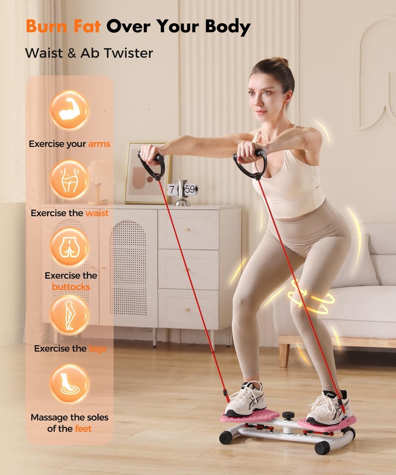 RENRUI Waist Twister Machine Exercise Fitness Tool, Ab Twister Board with the Smart LED Digital Monitor, 300lbS Capacity & 20dB Ultra-Quiet, Anti-Slip Home Gym Workout Equipment for Women Belly Fat