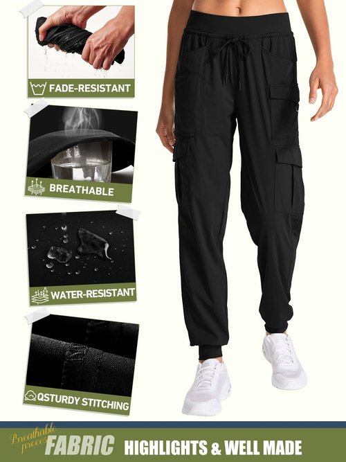 linlon Womens Hiking Pants Quick Dry UPF 50 Casual Pants Lightweight Camping Travel Safari Work Cargo Joggers Pants #2071-Black-L