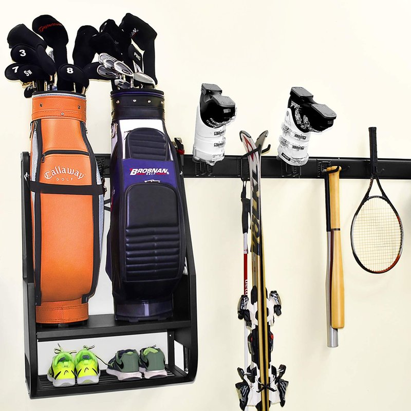 WALMANN Wall Mount Golf Bag Organizer for Garage, Extra Large 2 Golf Bag Stand Golf Equipment and Accessories Storage Rack for Garage Shed Basement