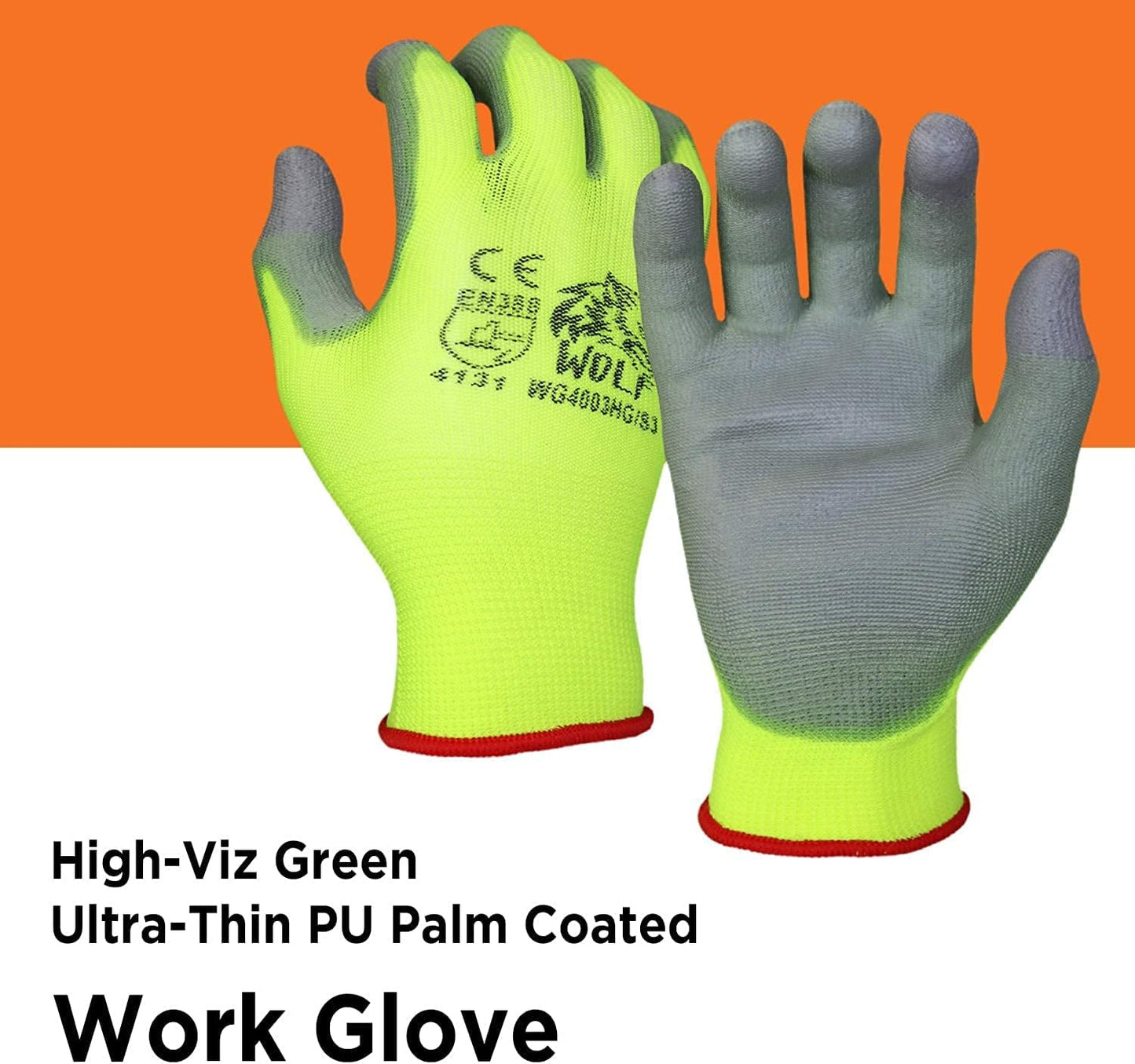 WOLF Work Gloves - Polyurethane Palm Coated Nylon for Construction & Gardening | Durable & Comfortable