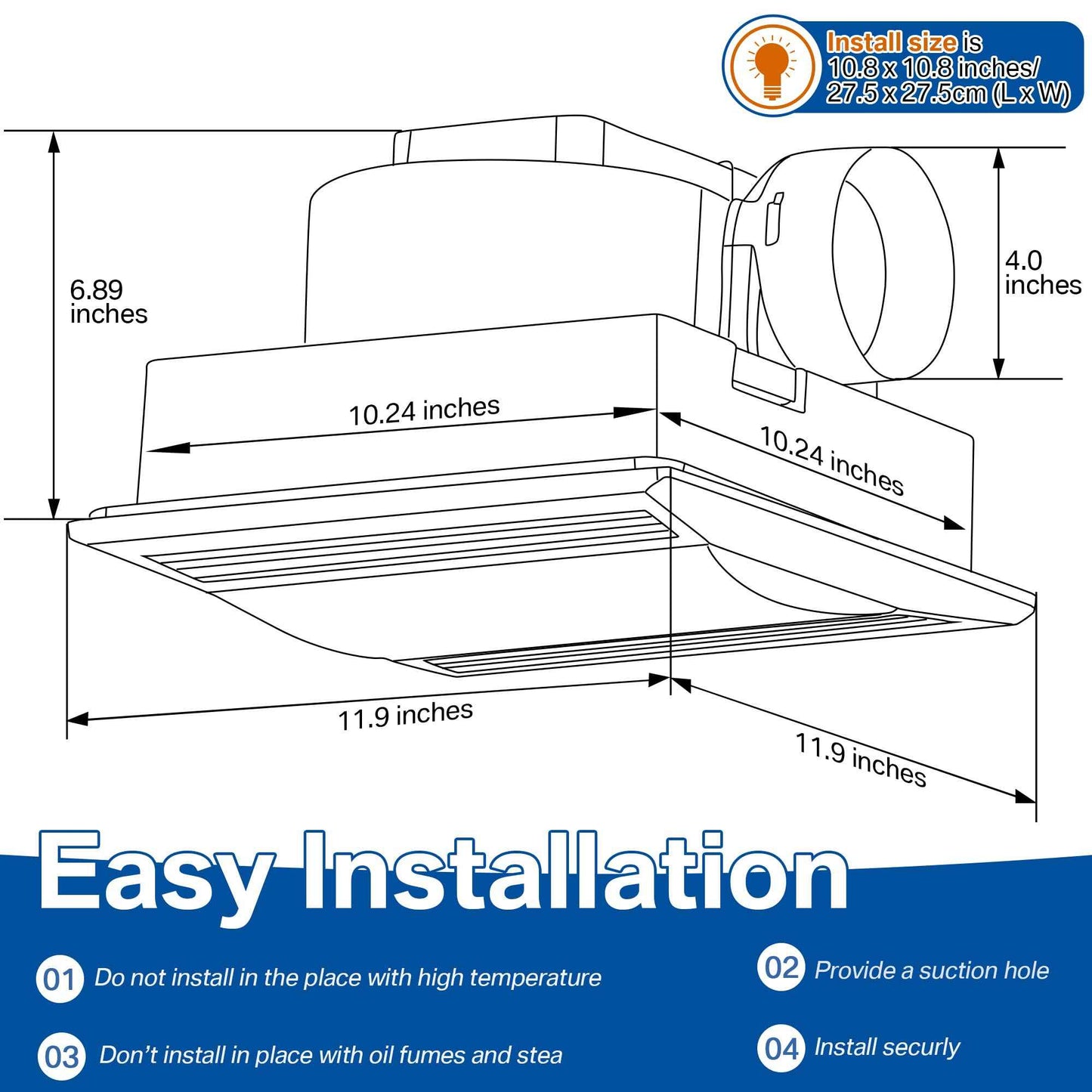 Fiada Bathroom Exhaust Fan with 15W LED Light, Ultra Quiet 1.0 Sones 110 CFM Bathroom Ventilation Fan Vent for Home Household Bath Office Hotel 105 sq. ft.(Stable Light)