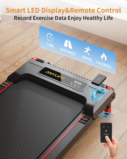 Anylife Walking Pad Treadmill - Portable Under Desk Incline Design | 330lb Capacity, LED Display, Remote Control