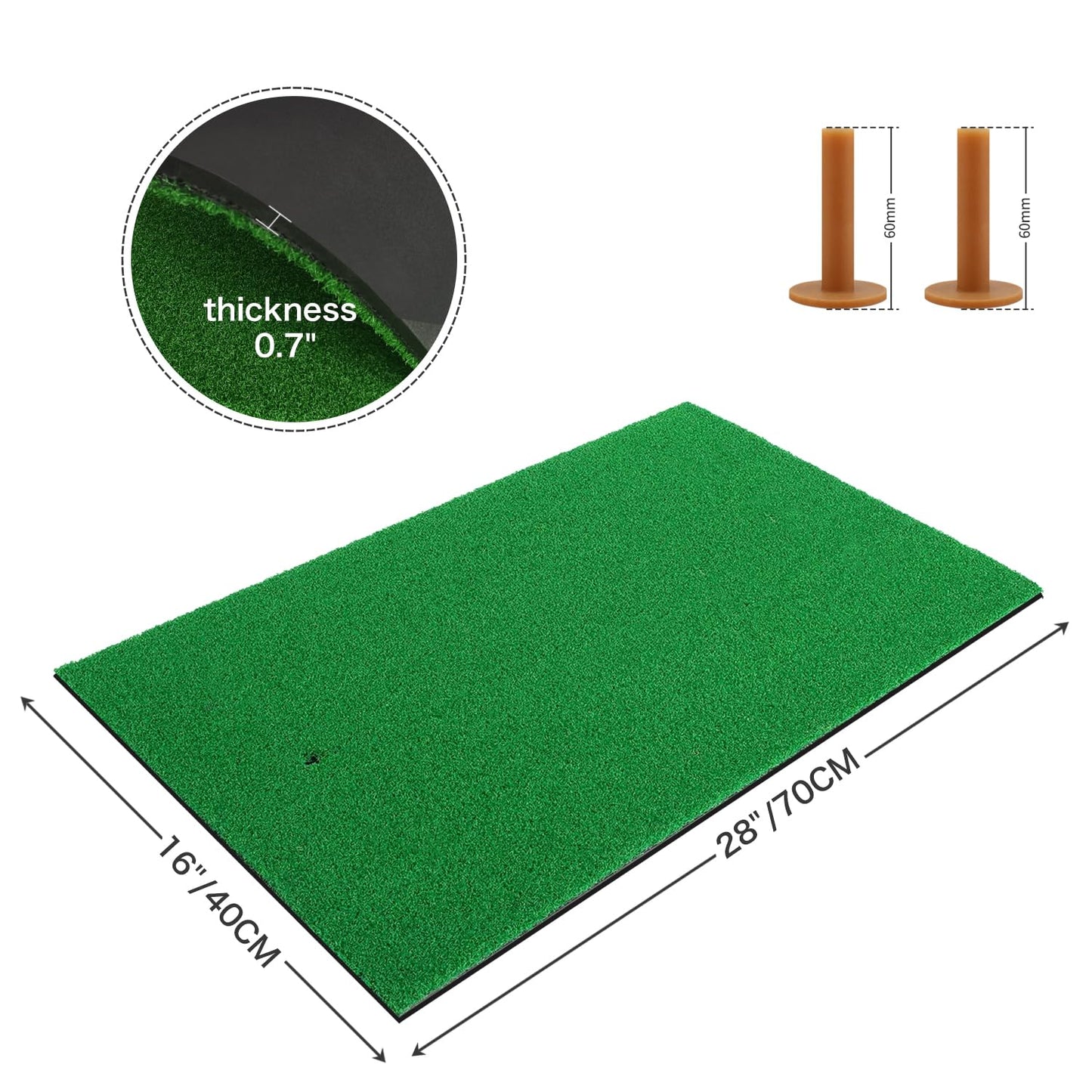 IKULE Golf Mat Practice Hitting Mat with Rubber Tee Holder Realistic Grass Putting Mats Portable Outdoor Sports Golf Training Turf Mat Indoor Office in 40 * 70cm