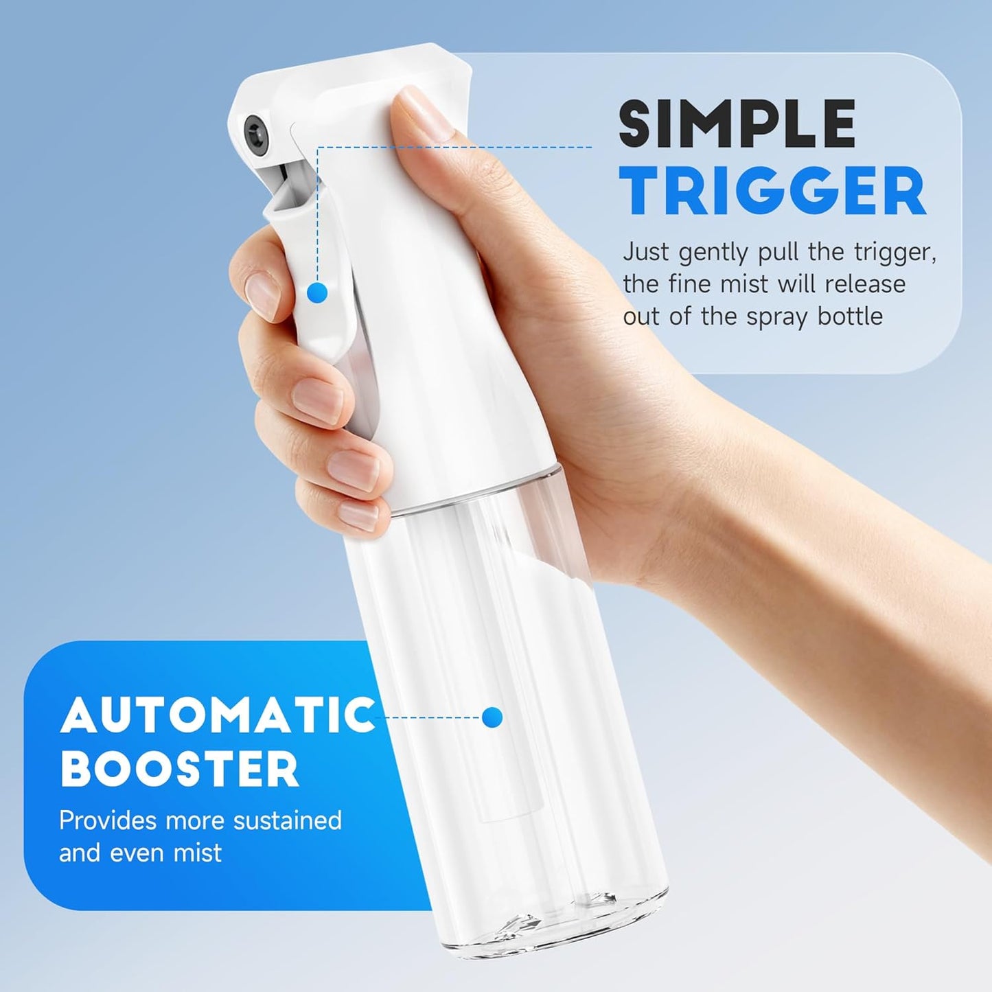 Skiennix Continuous Spray Bottles - Ultra Fine Mist Refillable Sprayer for Hair, Plants, Pets | 6.8 OZ/200ML, White