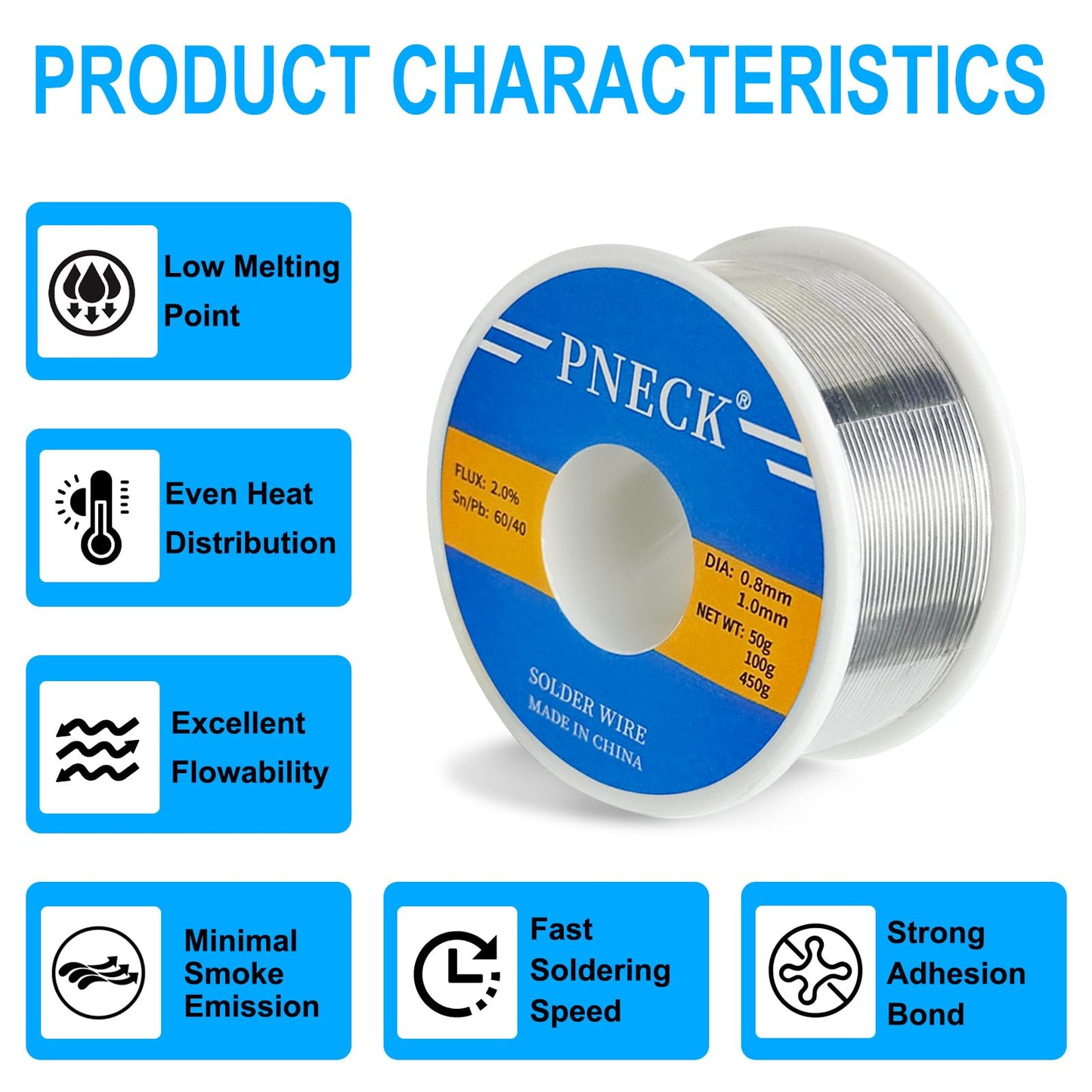 PNECK 60/40 Tin Lead Rosin Core Solder Wire for Electrical Soldering, 0.04" 3.53 oz (1.0 mm 100 g)