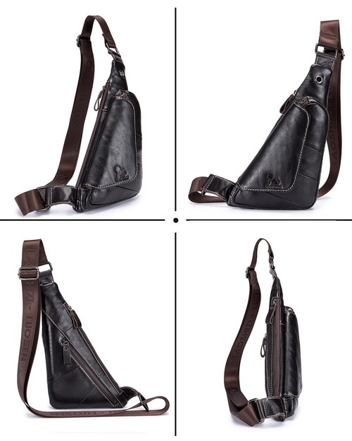 pundarika Genuine Leather sling bag for men women casual crossbody backpack small shoulder bag chest bag-Dark Brown