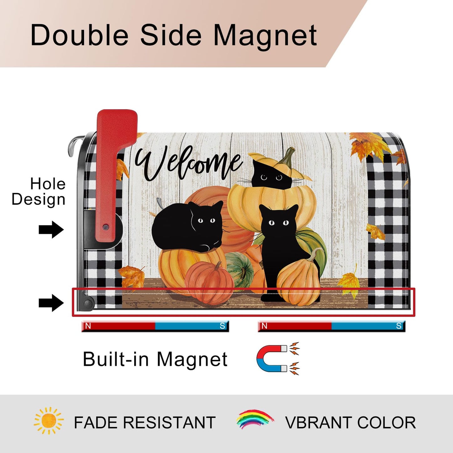 YINENA Welcome Fall Cat Pumpkin Mailbox Cover Magnetic Standard Size 21x18 Inch Fall Autumn Decorative Post Letter Box Wrap Decor Garden Yard Decoration