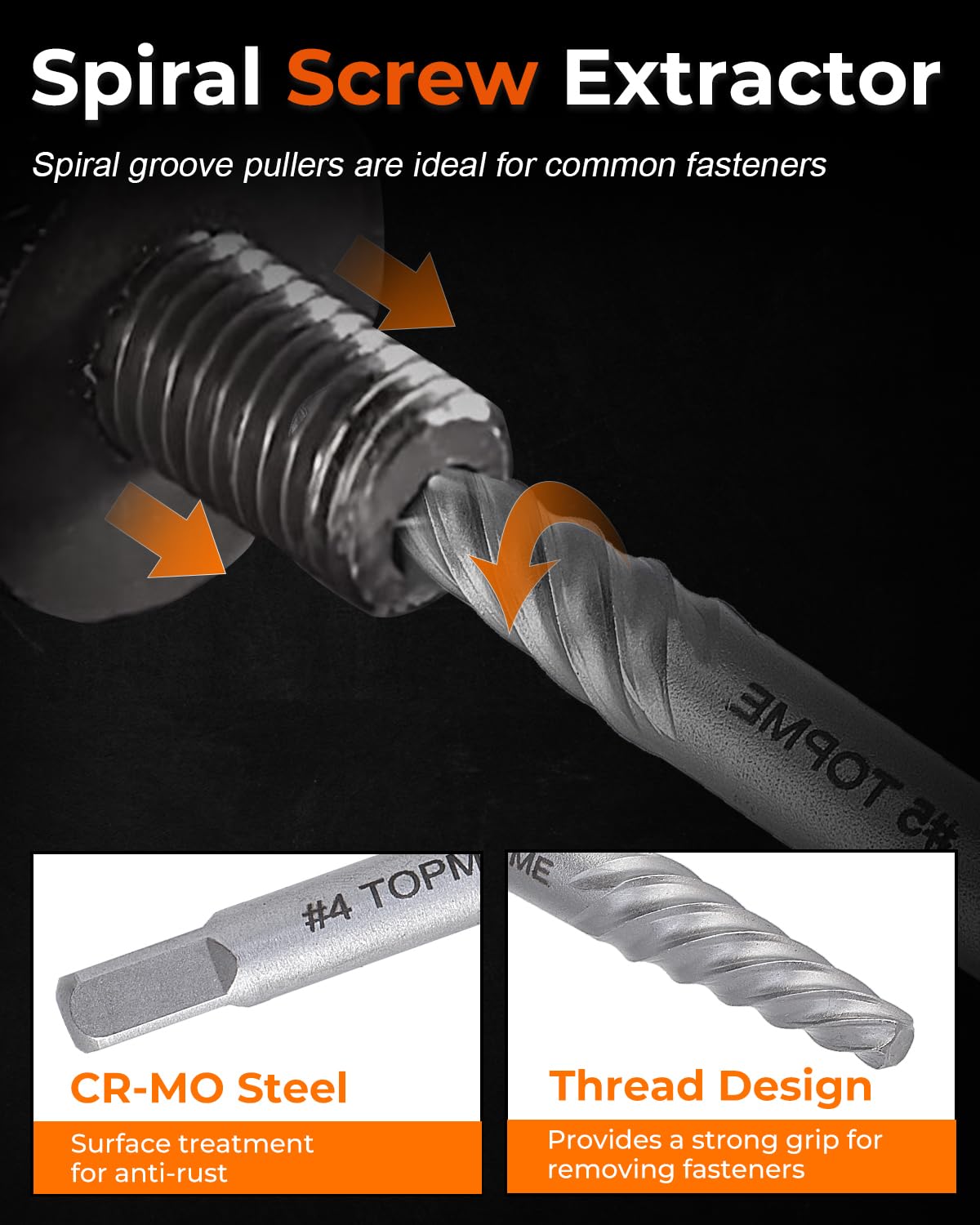 TOPME Screw Extractor Set, 7PCS Easy Out Screw Extractor Set, Stripped Screw Extractor for Removing Damaged Screws, Broken Bolts, Studs