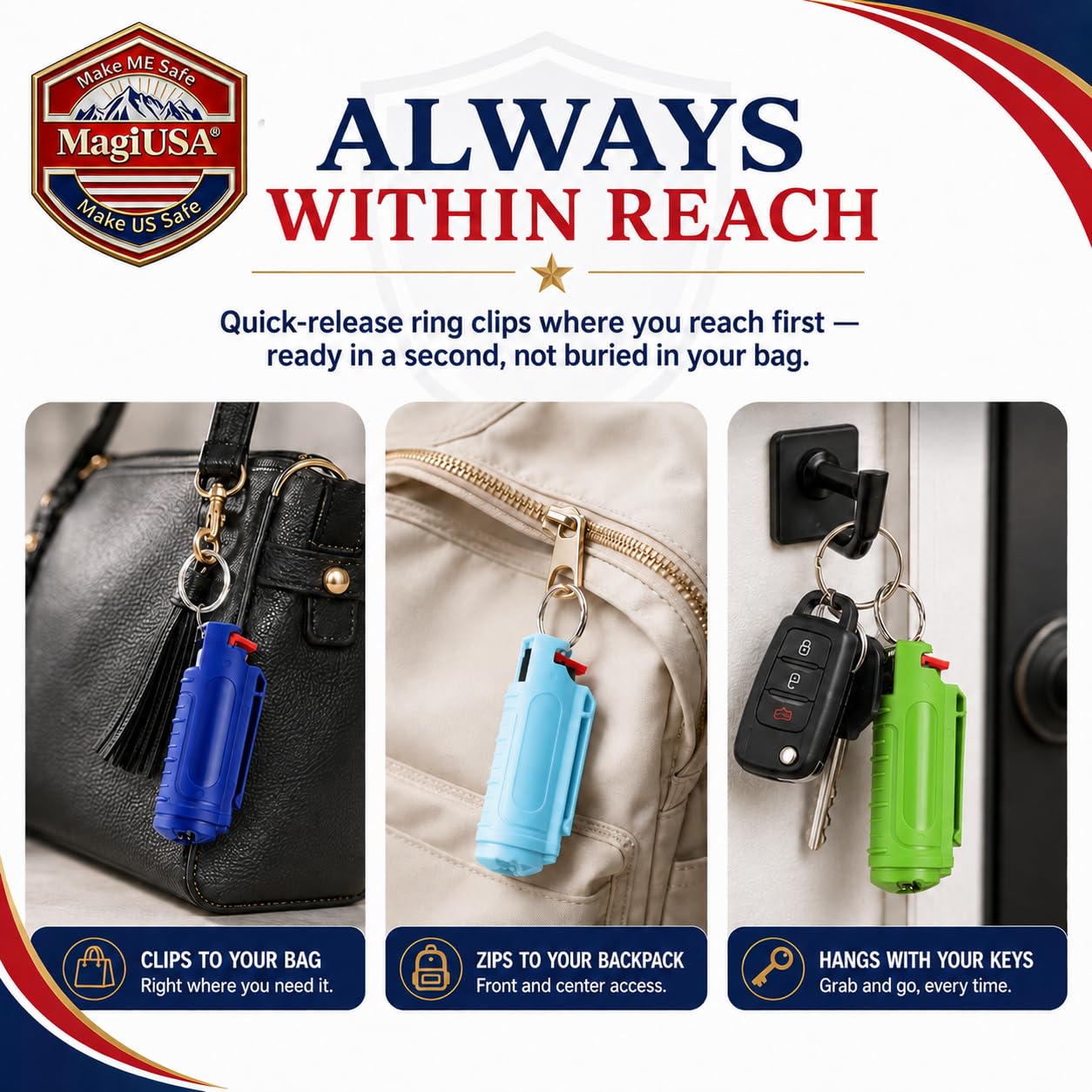 MagiUSA 6 Pack Pepper Spray Keychain for Self Defense, Blue Green