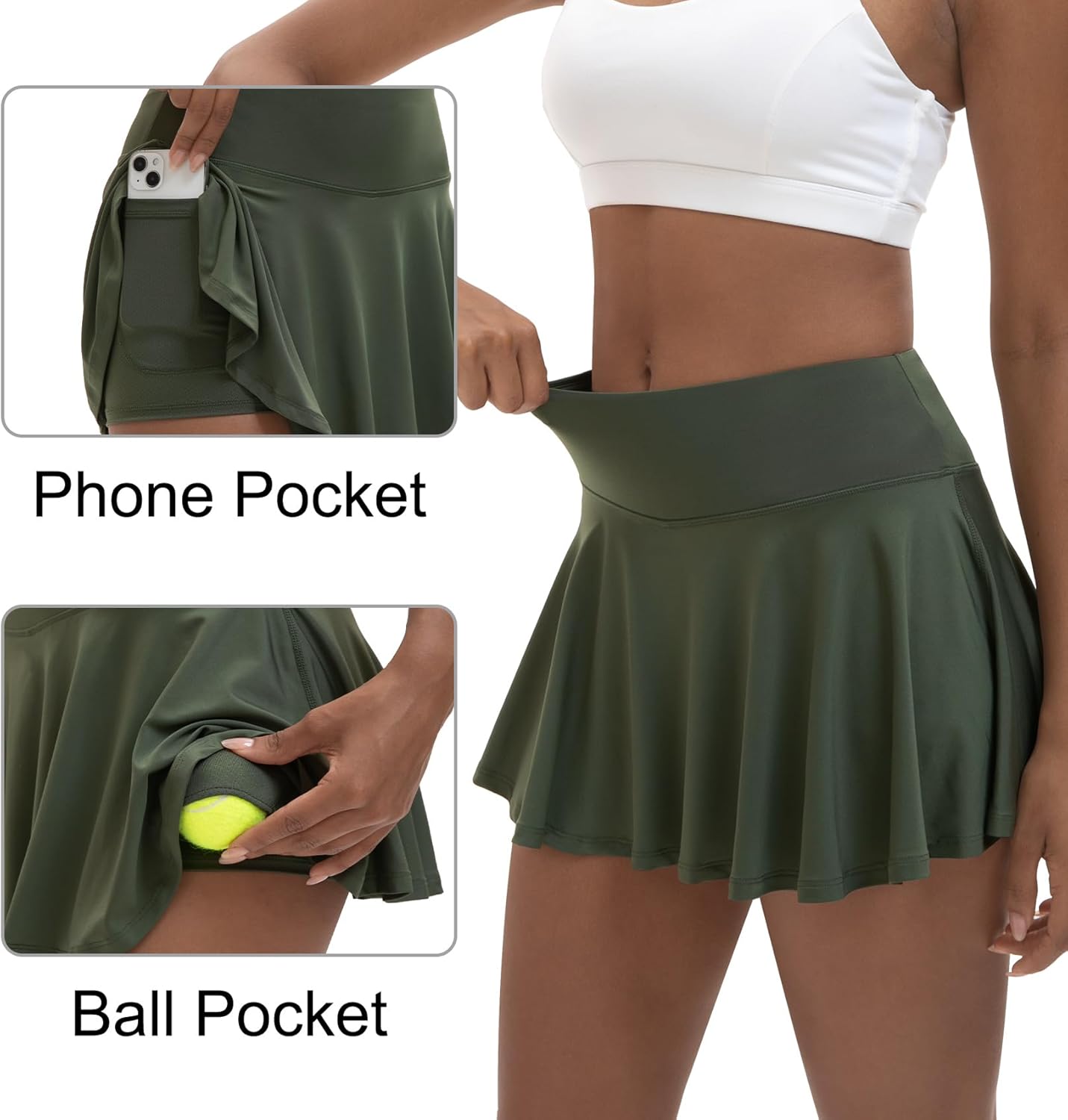 Skiennix Women's High Waisted Tennis Skirts - Lightweight Pleated Design with Pockets & Inner Shorts