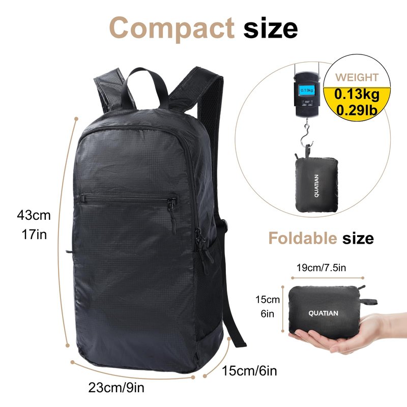 Quatian Lightweight Foldable Backpack – Water-Resistant Travel Daypack with Spacious Compartment & Front Pocket, Compact and Durable for Daily Use