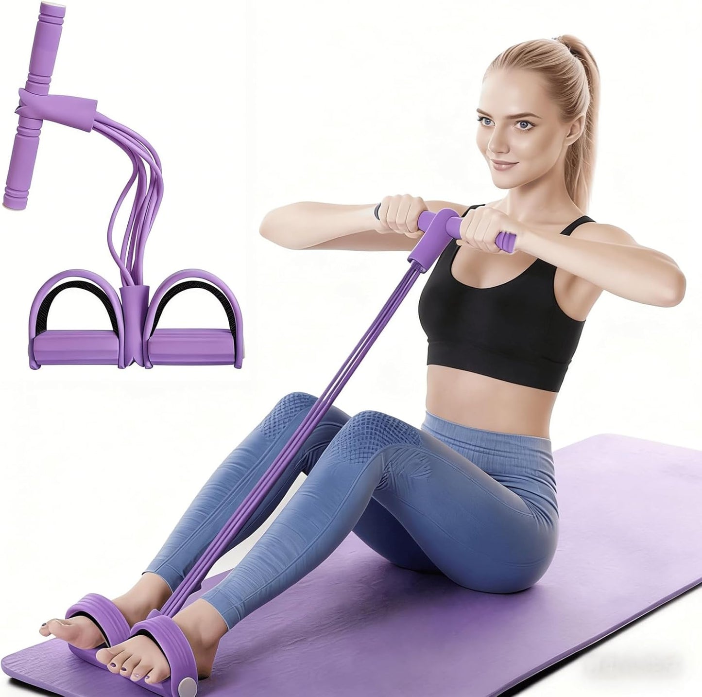 Skiennix Pedal Resistance Bands - Upgrade 6-Tube Manual Tension Fitness Bands for Full-Body Stretching (Purple)