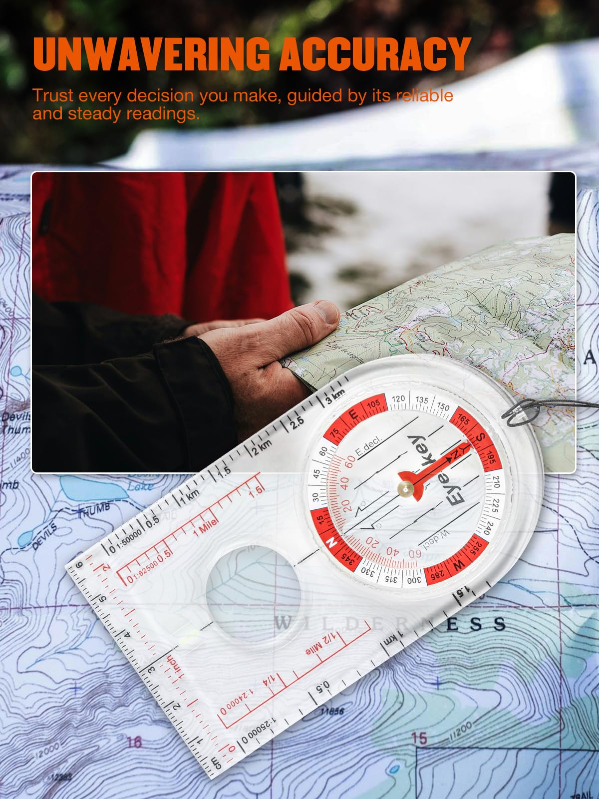 Eyeskey Advanced Orienteering Compass for Hiking & Navigation - Professional Scout Compass with 3X Magnifier, Glow-in-Dark Feature & Multi-Scale Rulers for Outdoor Survival Camping