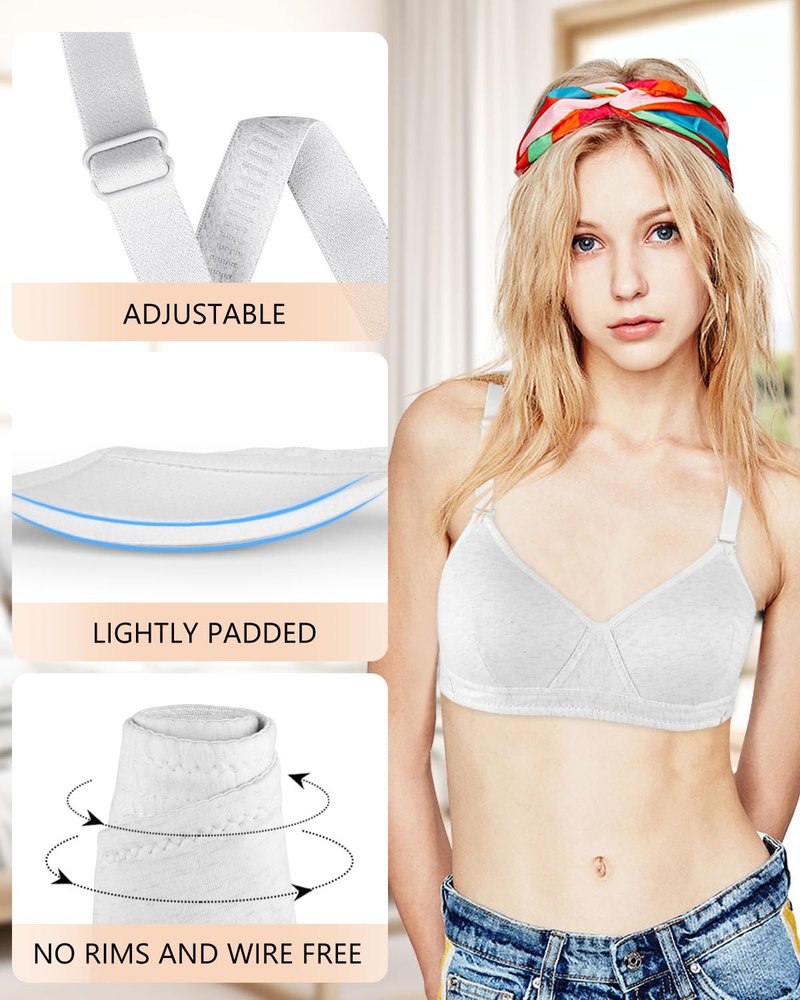 Nubofy Girls Training Bra Teen Kids Sports Bras 8-10 10-12 12-14 14-16 Black Lightgrey White -3 Packs-32