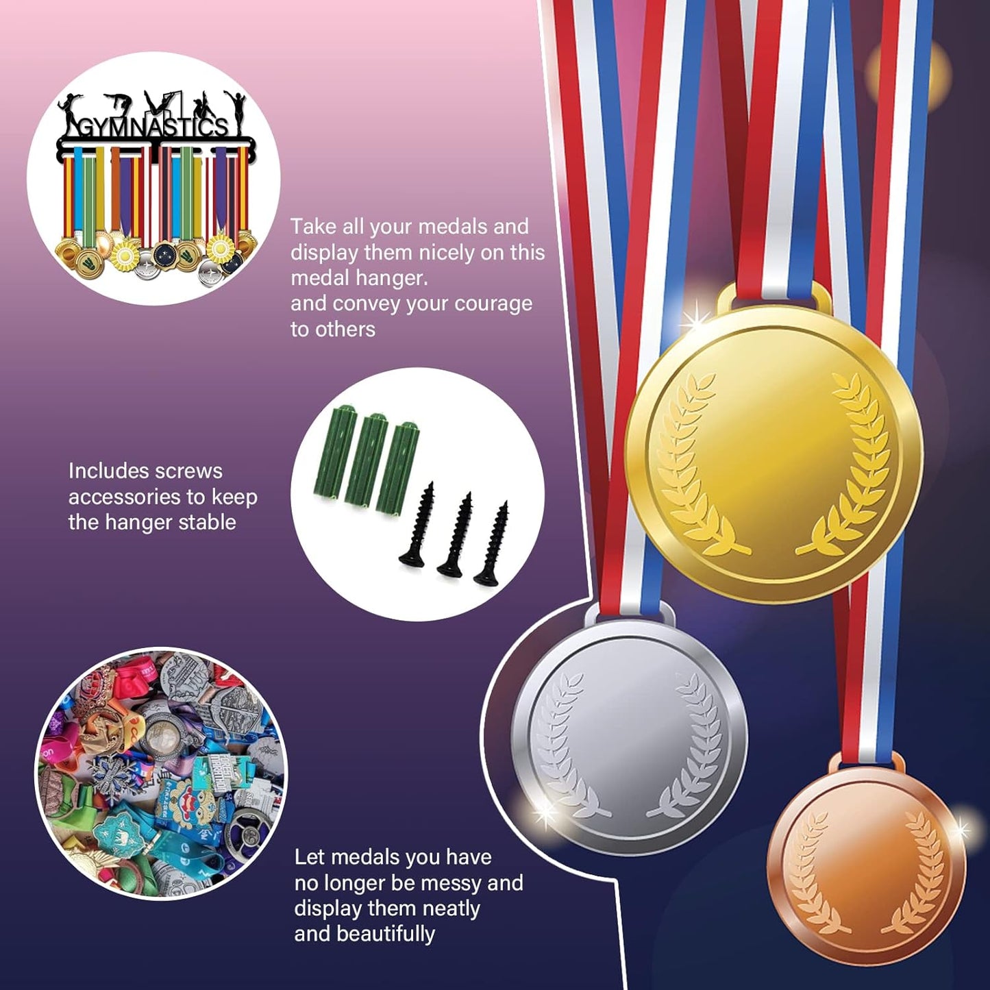 SUPERDANT Gymnastics Medal Holder - Stylish Wall Rack for Displaying Awards | 15.75x6in, Perfect for Athletes