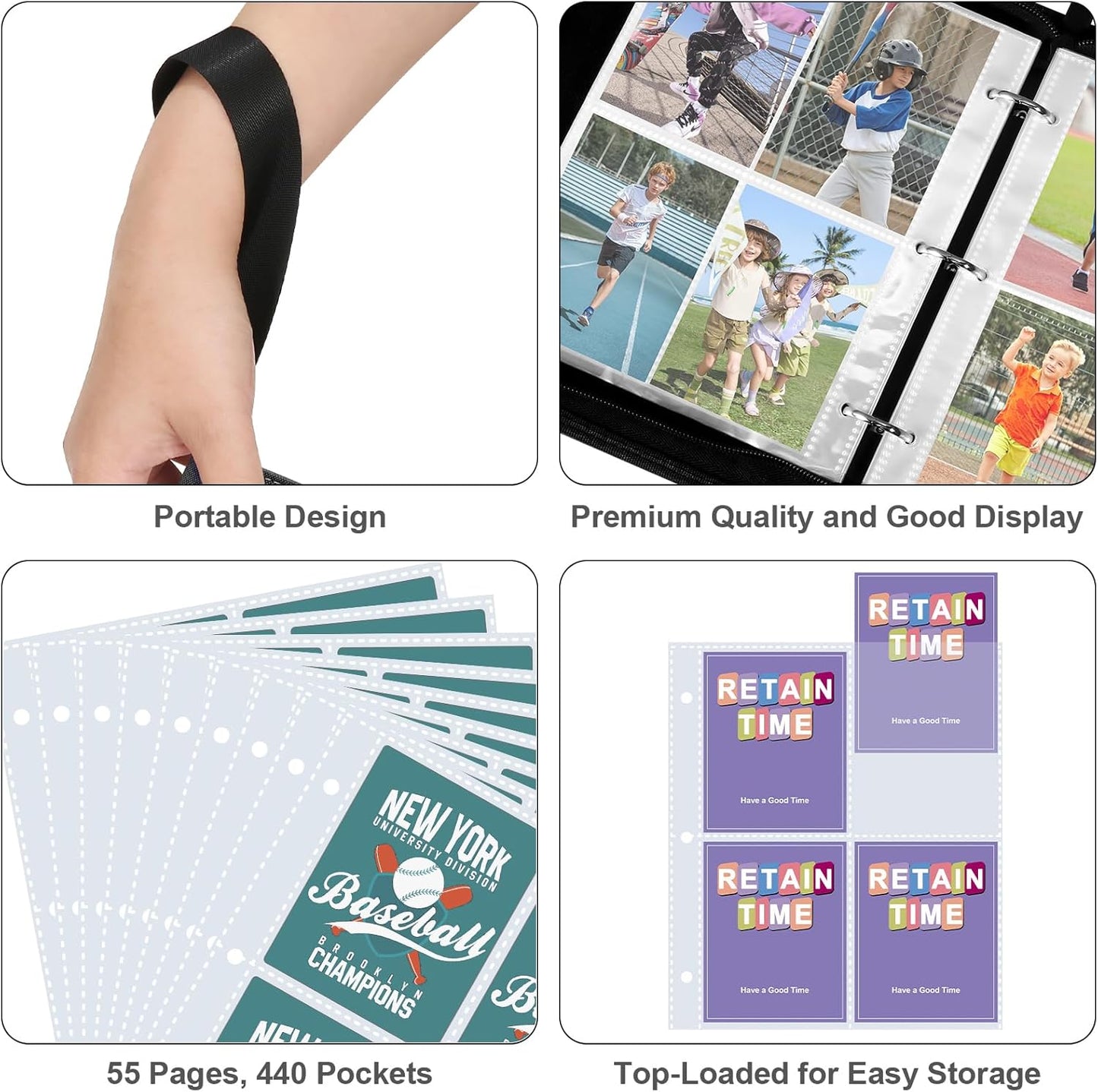 Skiennix 440 Pockets Trading Card Binder - Durable PU Zipper Album for MTG, TCG & Sports Cards