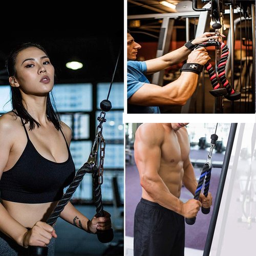 Taeku Tricep Rope – Heavy Duty Nylon Cable Attachment with Long Handle & Carabiner for Triceps Pushdown Home Gym Workouts (Blue 27")