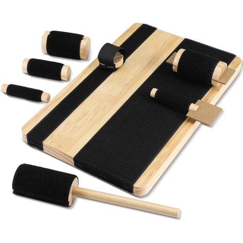 Silipull Hand Exercise Board with Hook and Loop Fasteners Hand Therapy Tool Equipment 14'' x 9'' Hook and Loop Exercise Board Solid Wood Base with Wood Tools for Improving and Finger Strength