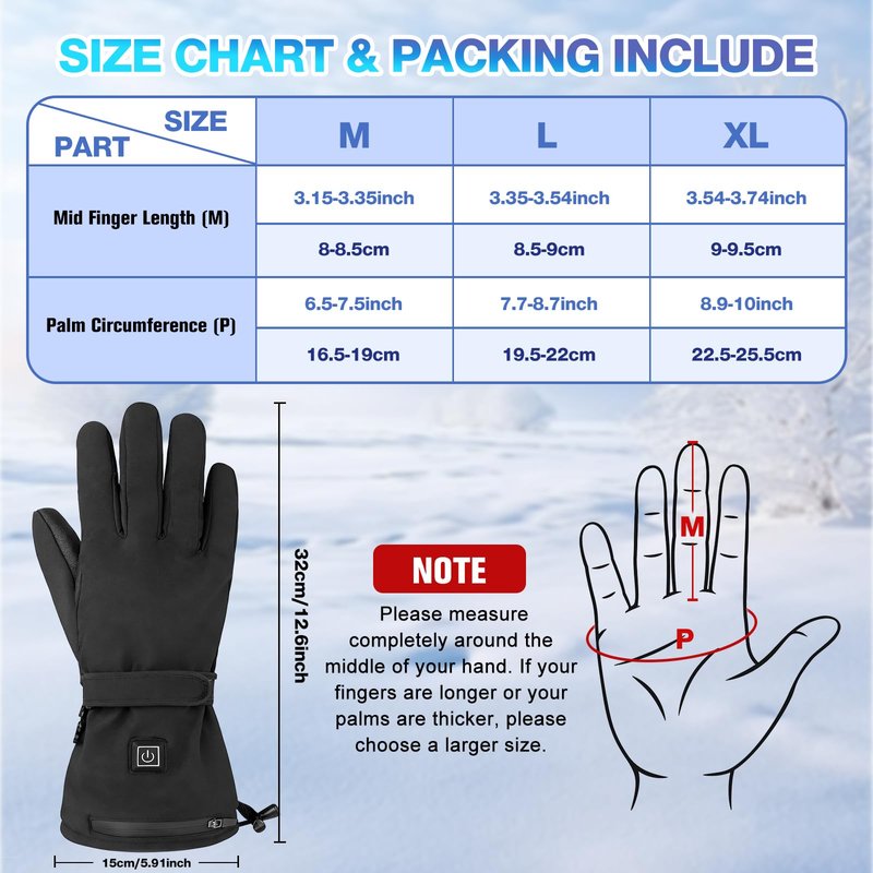 Heated Gloves for Men Women Heated Gloves Rechargeable with 3 Levels Temperature Control Heating Glove Women Men Suitable for Arthritis Raynaud's Alleviate Cycling Skiing (Black, L) (Black, L)