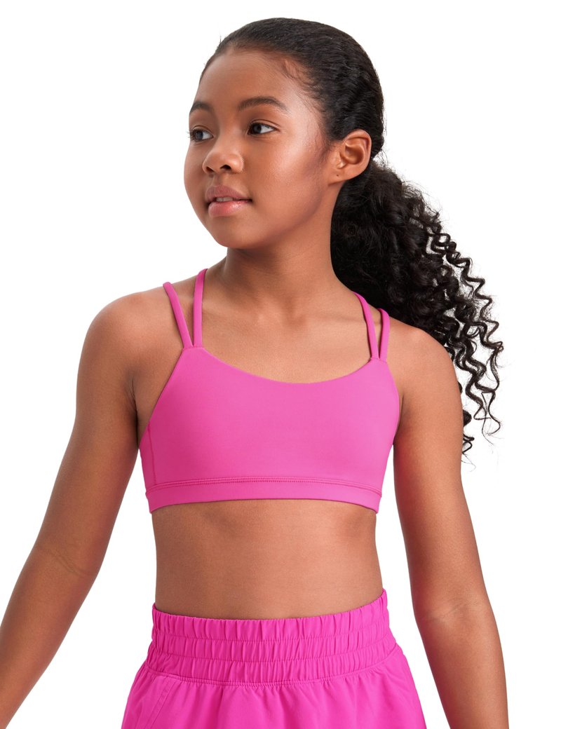 CRZ YOGA Girls Softness Mold Butterluxe Cross Sports Bra - Yoga Athletic Casual Double Spaghetti Strap Scoop Neck Kids Teen Light Purple Large