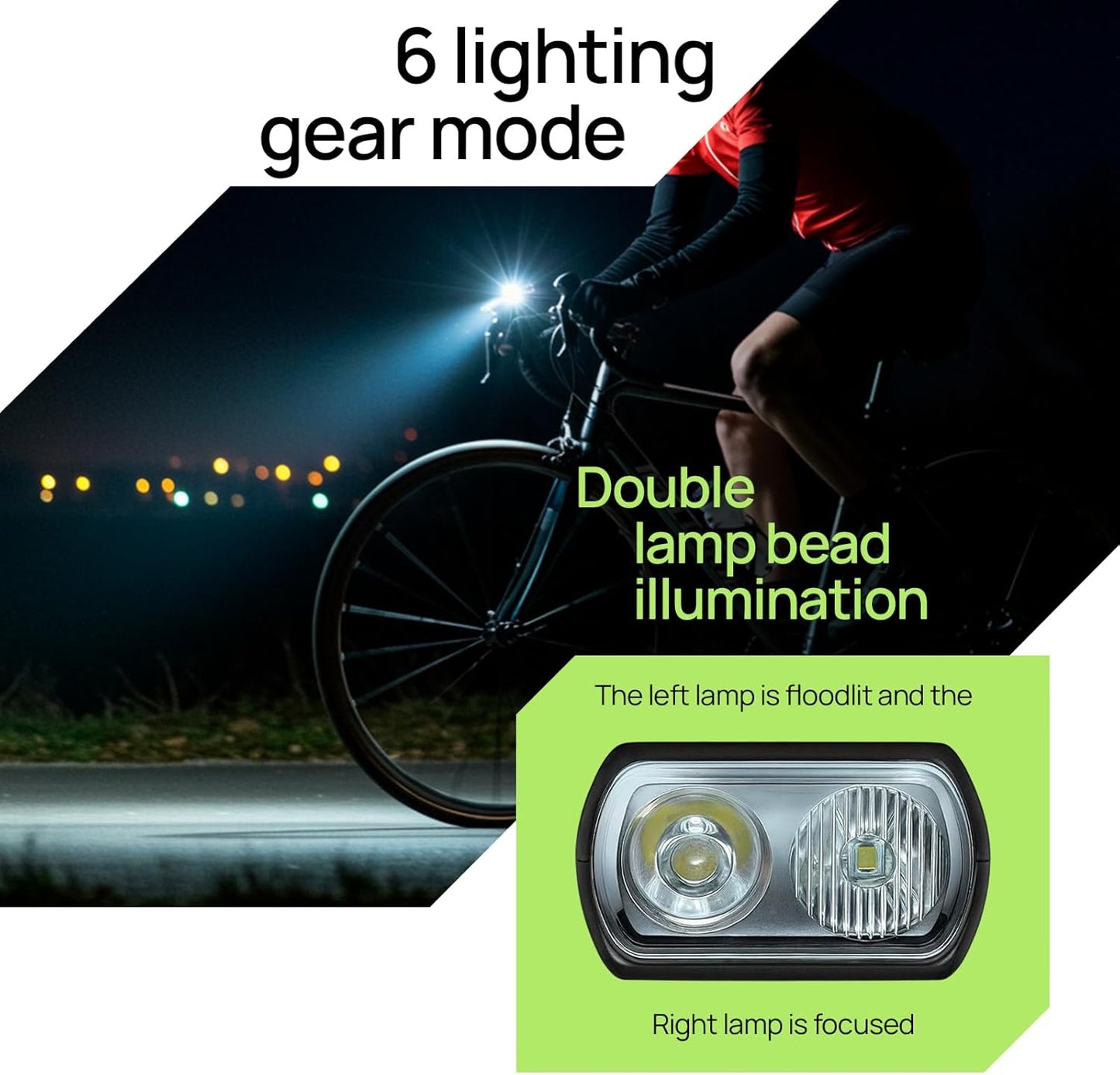 R15 Smart Bike Lights Set - USB C Rechargeable Front & Back with Auto Brake Sensing | 500 Lumen Waterproof for Night Riding