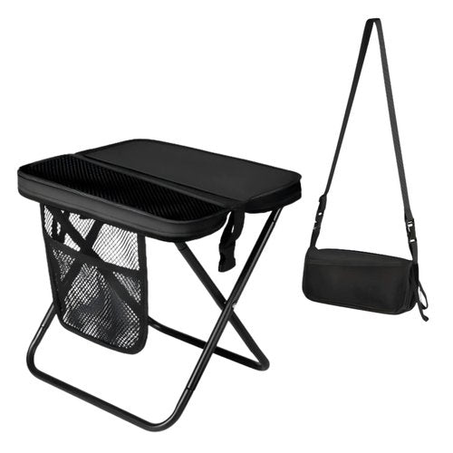 ABUUL Portable Collapsible Stool - Folding Chair with Storage Pouch, Convertible Satchel for Hands-Free Carry & Supports 265Lbs, Ultralight for Hiking, Fishing, Camping, Festivals (Black)