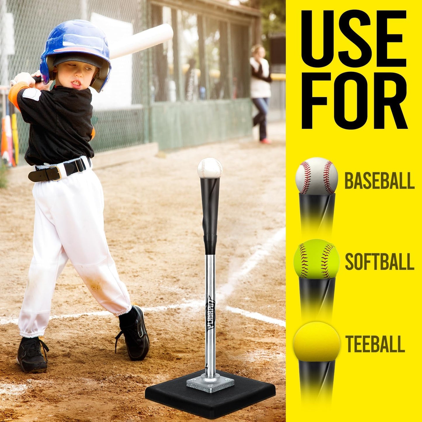 PLAYAPUT Portable Batting Tee - Height Adjustable 25-37 Inches | Premium Rubber Top for Baseball/Softball
